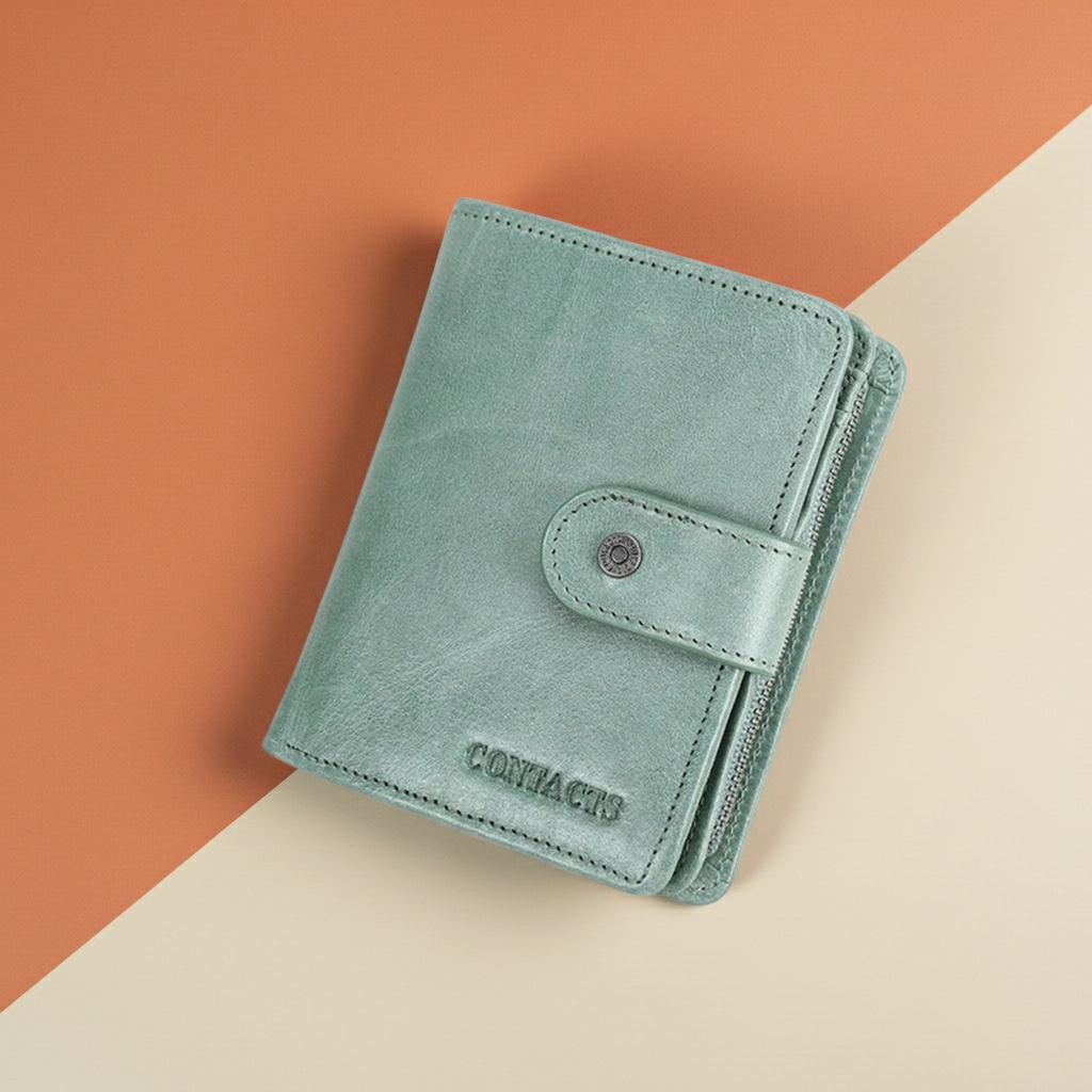 Women's Genuine Leather Wallet Large Capacity Fashion Greenish Grey