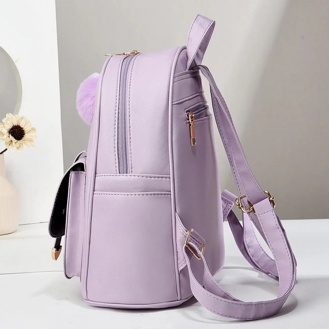Minimalist Women's Backpack With Square Purse Purple