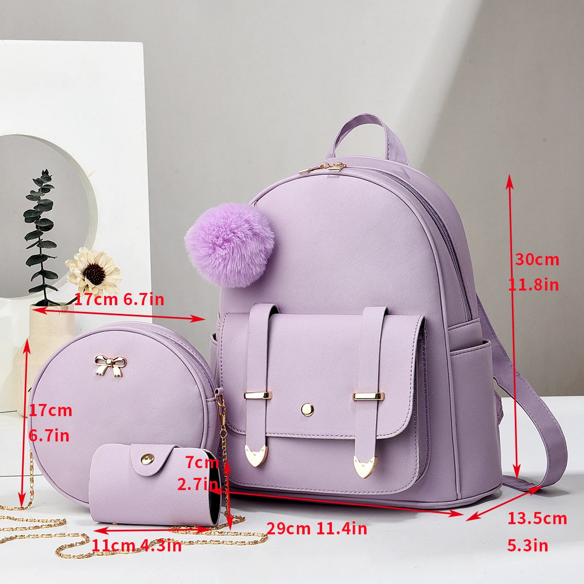 Minimalist Women's Backpack With Square Purse Blue