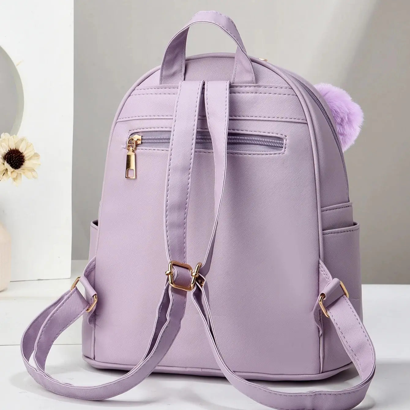 Minimalist Women's Backpack With Square Purse Purple