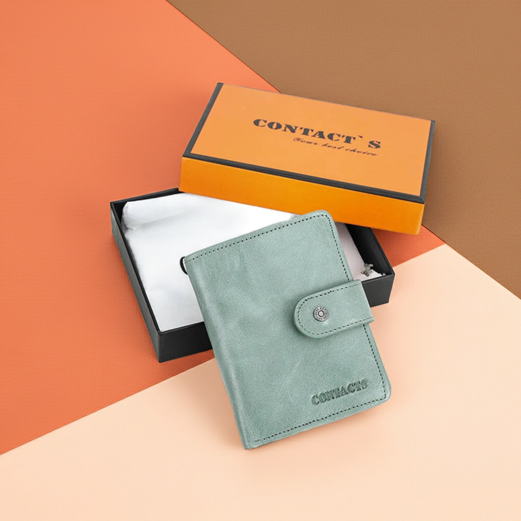 Women's Genuine Leather Wallet Large Capacity Fashion Greenish Grey